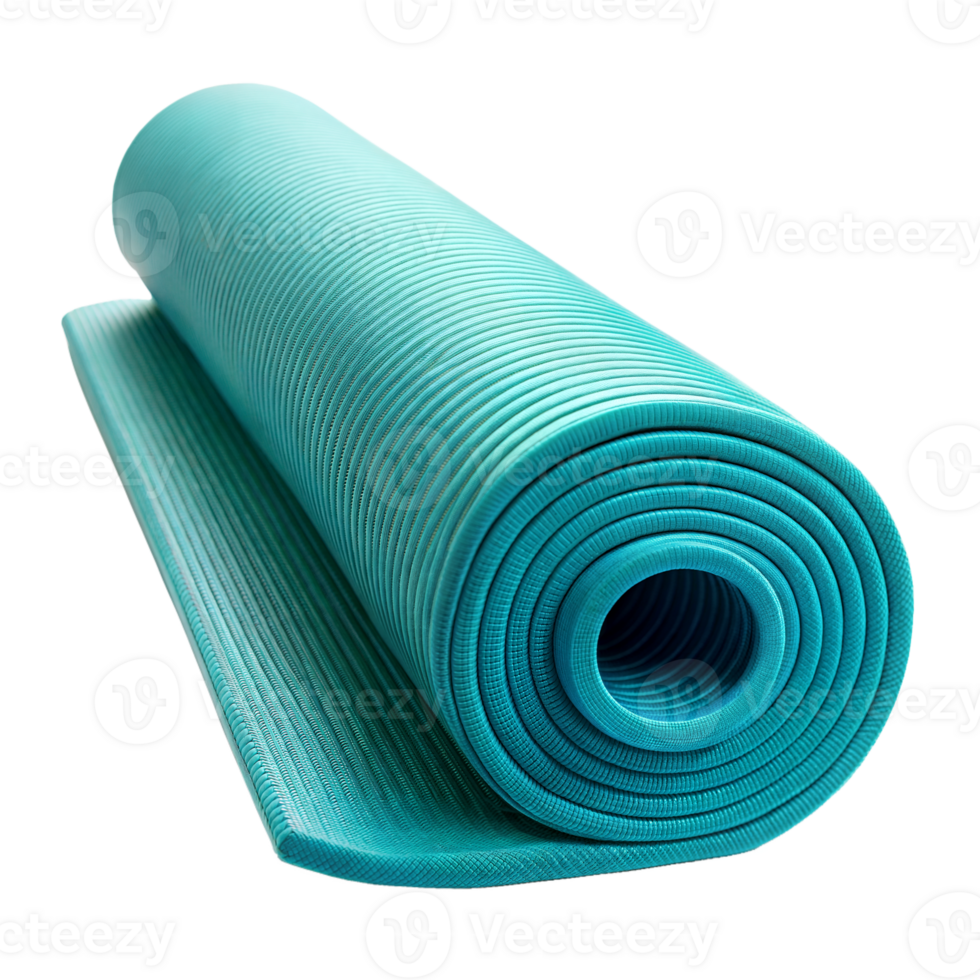 Rolled up turquoise yoga mat ready for fitness png