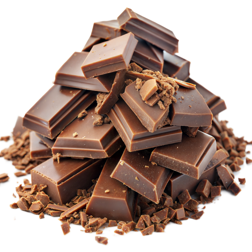 A pile of chocolate pieces with one showing a distinct bite mark, indicating consumption png