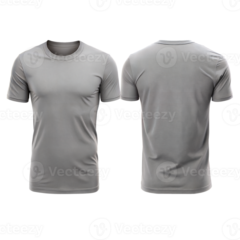 Plain gray t-shirt displayed from both front and back perspectives png