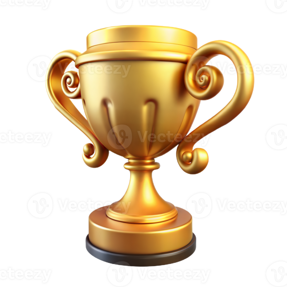 A golden trophy is displayed on a plain white surface png