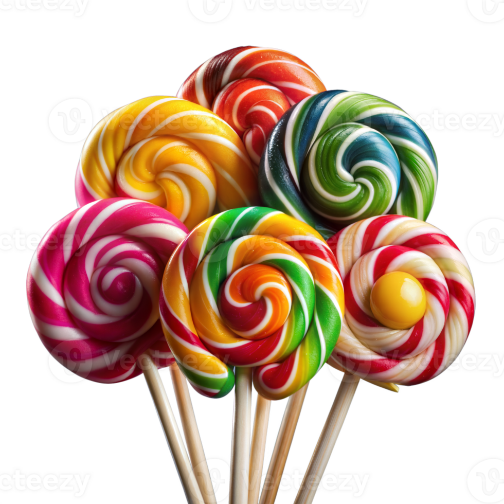 Colorful swirl lollipops collection on a transparent background png