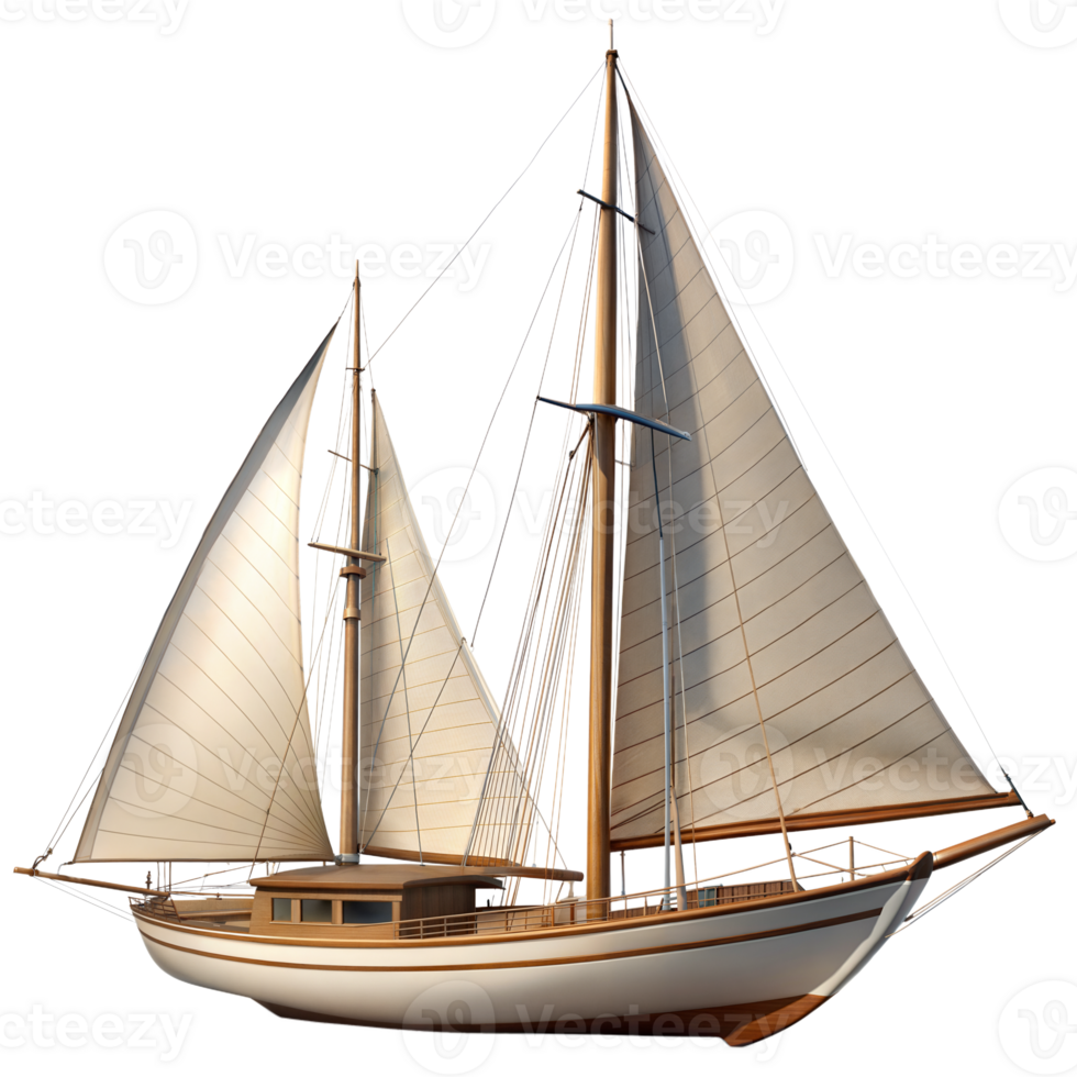 Sailing yacht with billowing sails on the open sea png