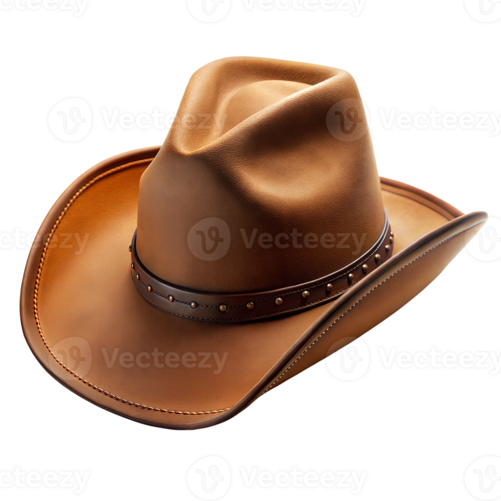 A brown cowboy hat placed on a plain white background, emphasizing its shape and color png