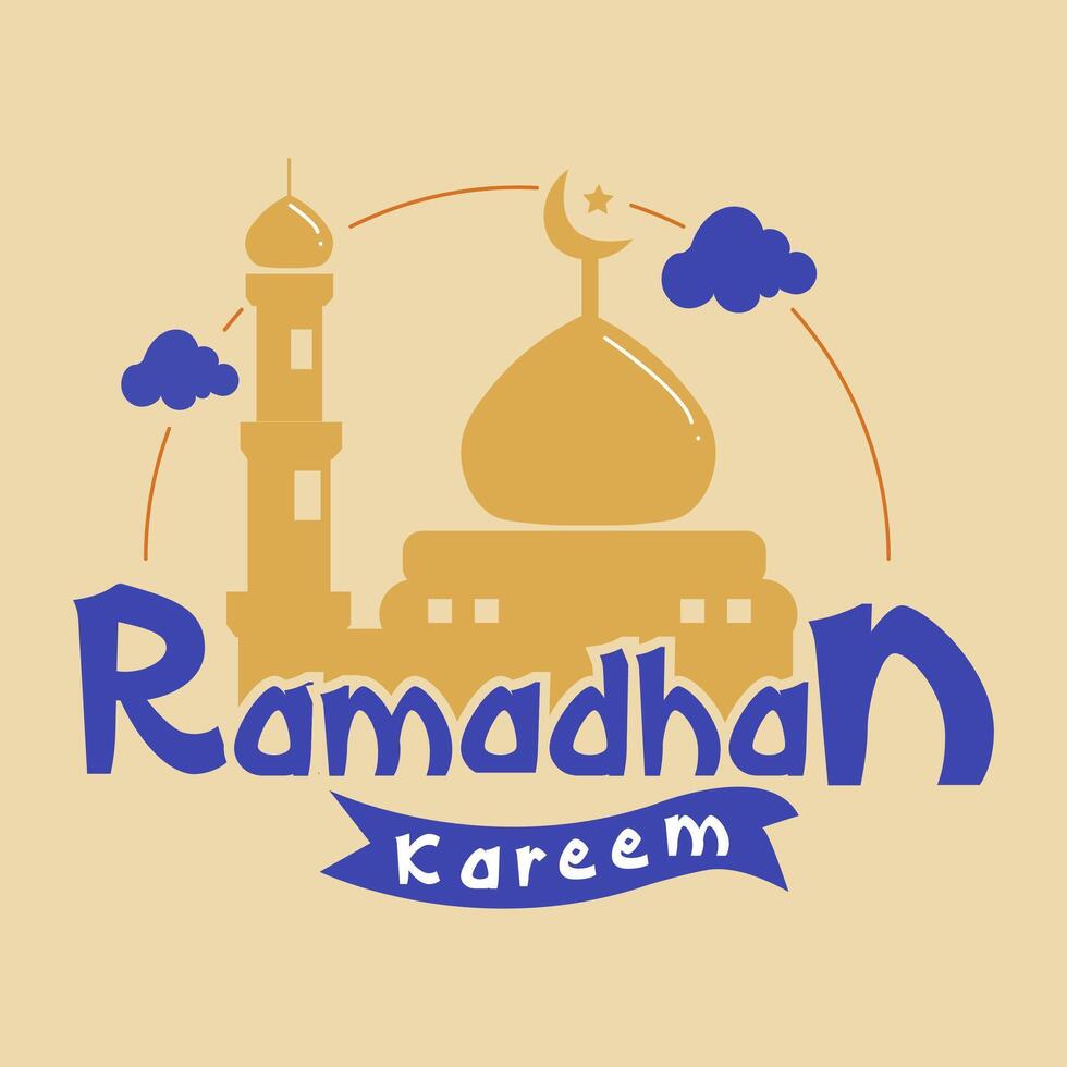 ramadan kareem with mosque silhouette vector