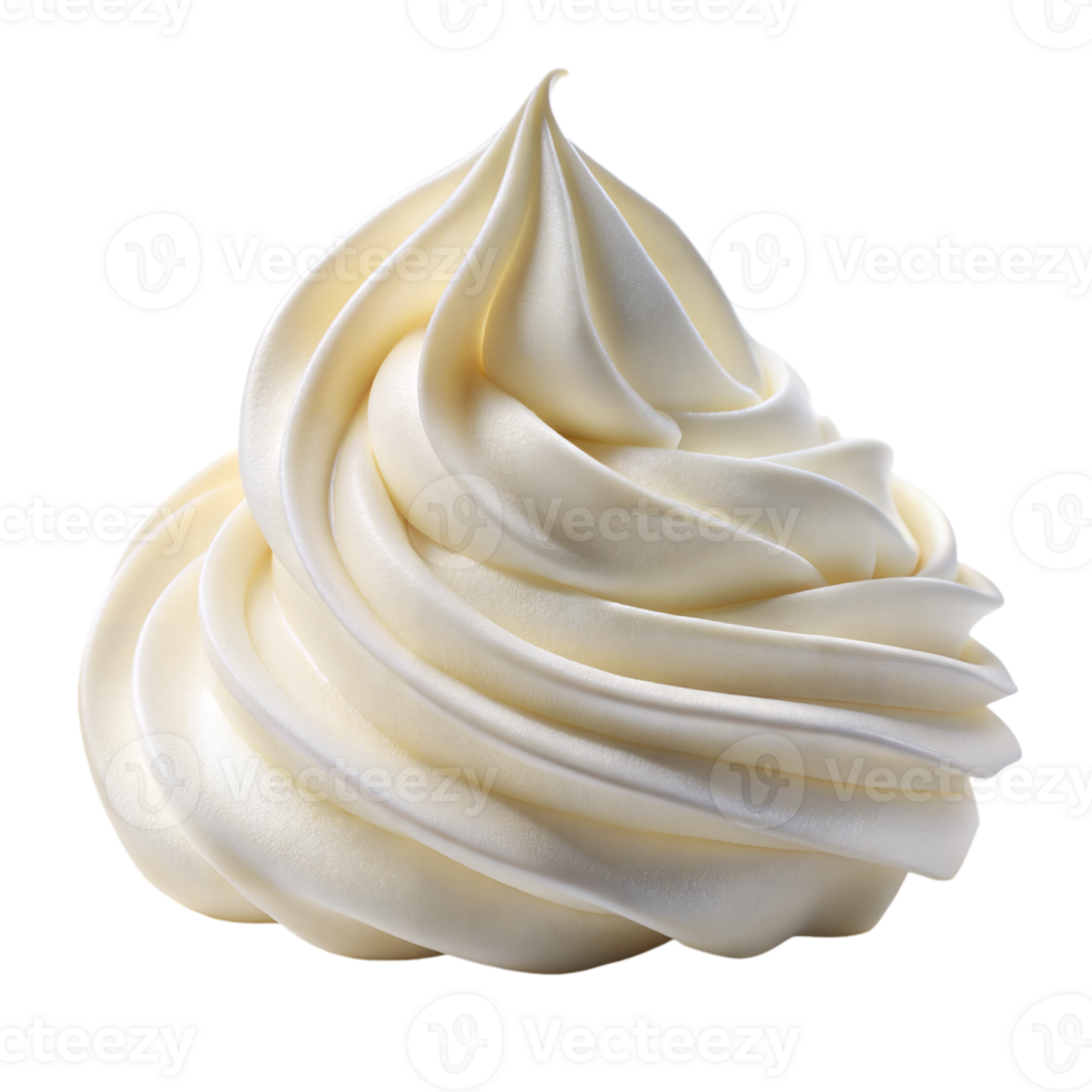 Close up view of a single whipped cream ball on a plain white background png