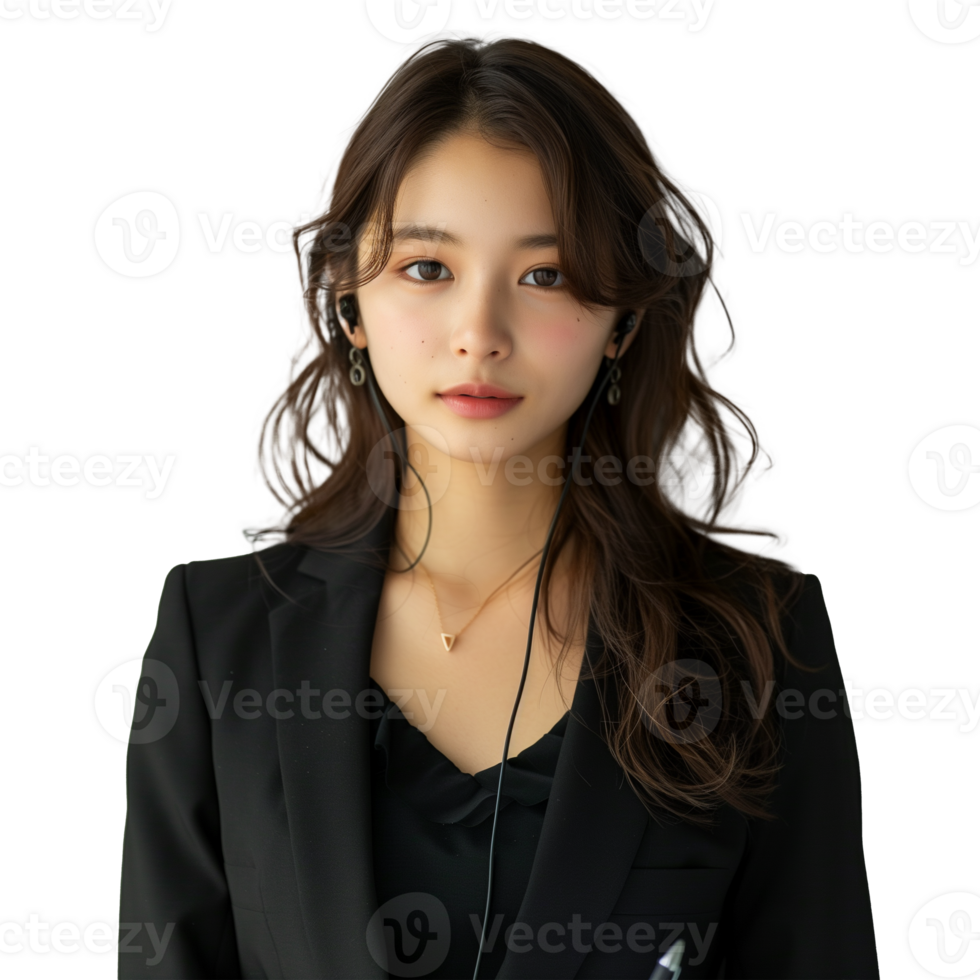 Elegant young woman in black business suit with natural look png