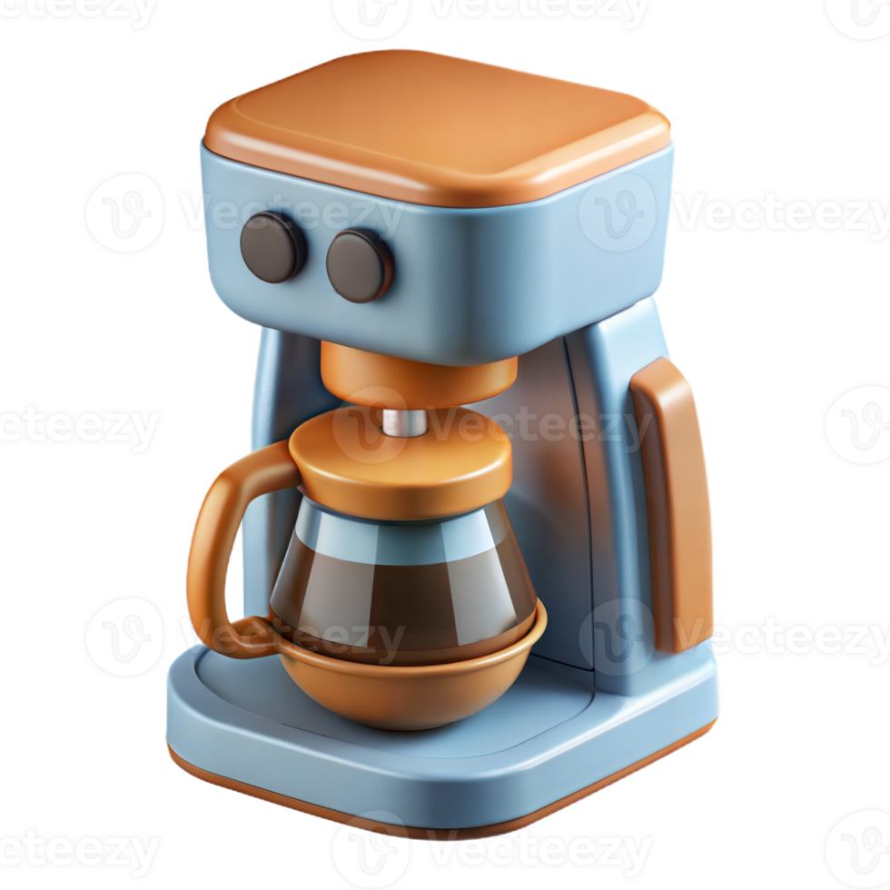 Animated coffee maker with a friendly face brewing coffee png