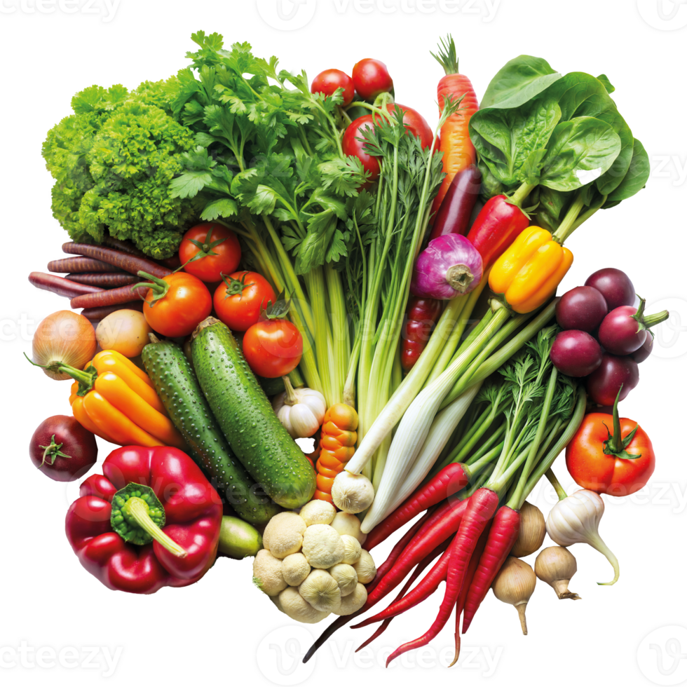 Colorful array of fresh organic vegetables on a display png