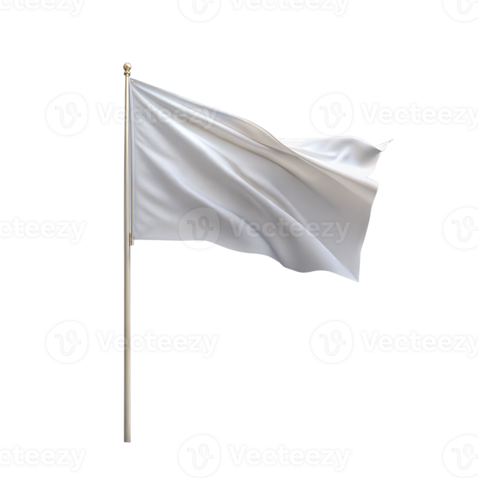 Plain white flag waving on a pole against a clear sky png