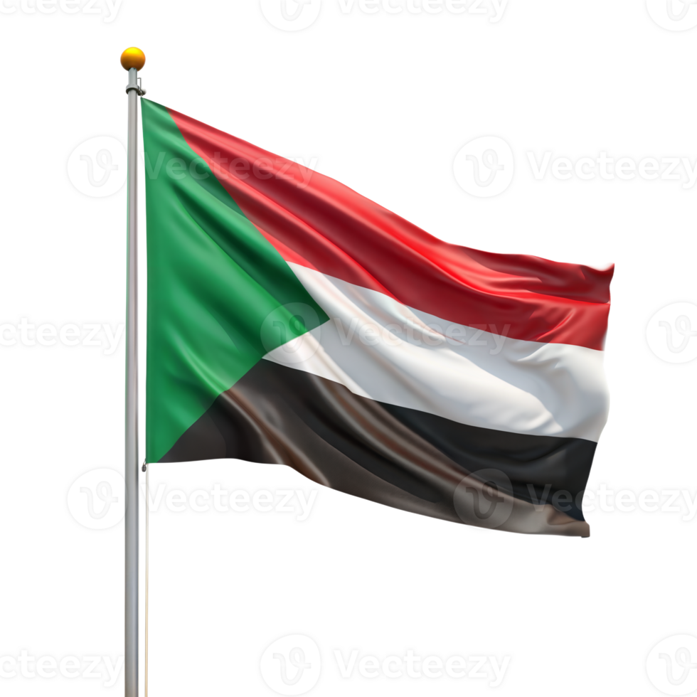 Vibrant Sudan flag waving on a transparent background png