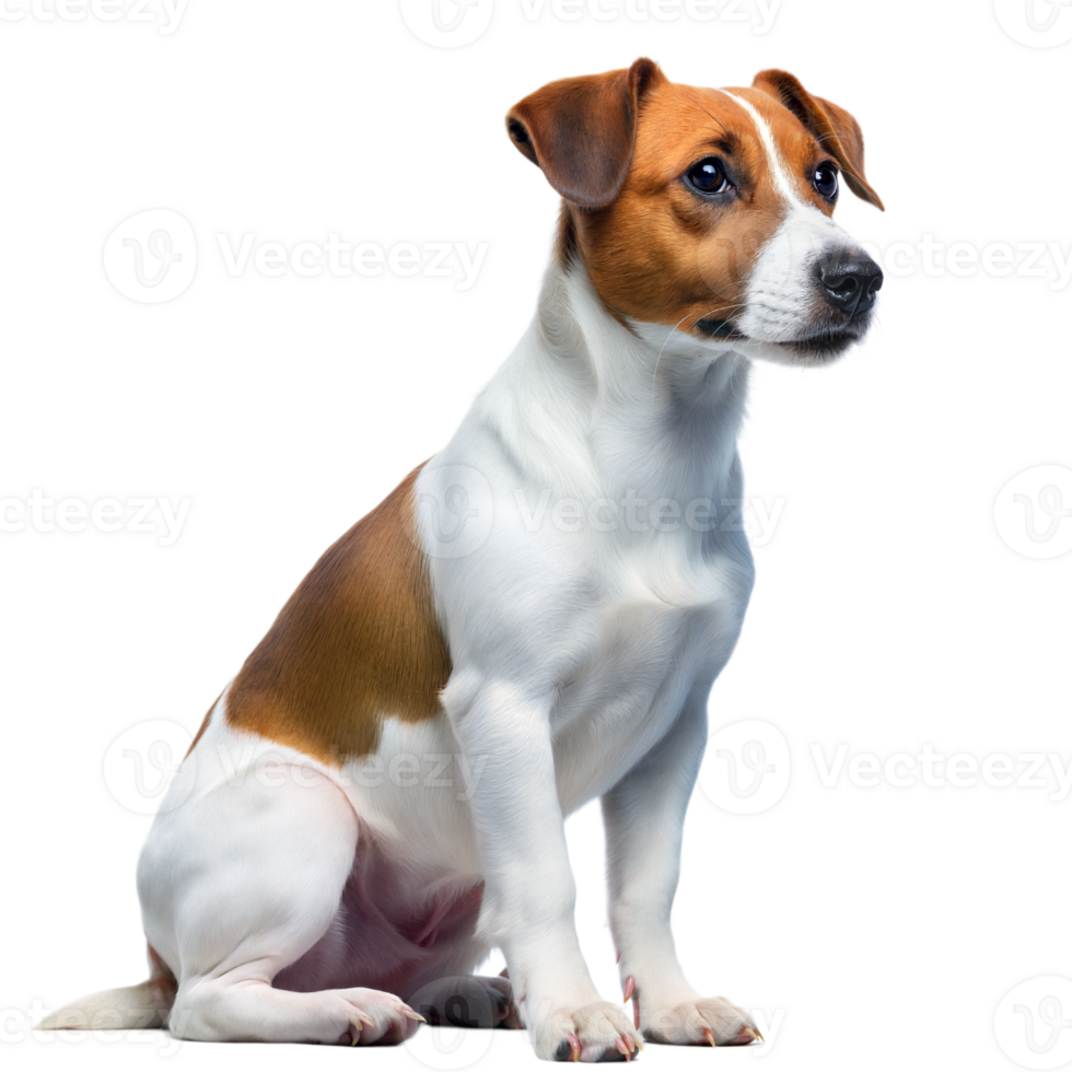 A brown and white dog sitting on top of a white floor png