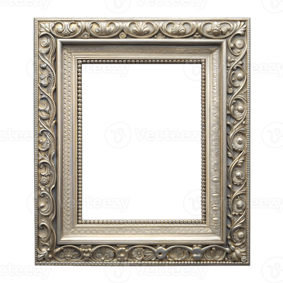 Ornate silver frame with intricate floral and vine designs png