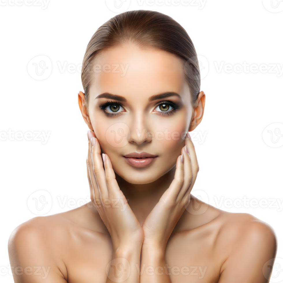 Portrait of a serene young woman with a flawless complexion png