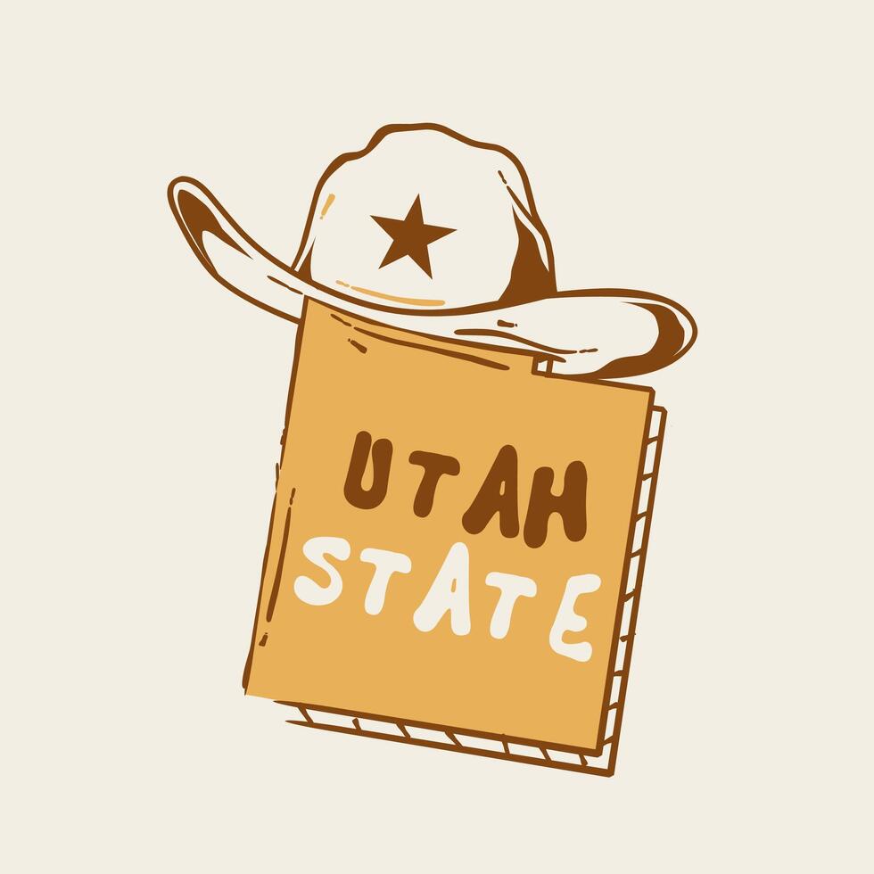 illustration of utah state map with cowboy hat perfect for print, sticker,etc vector