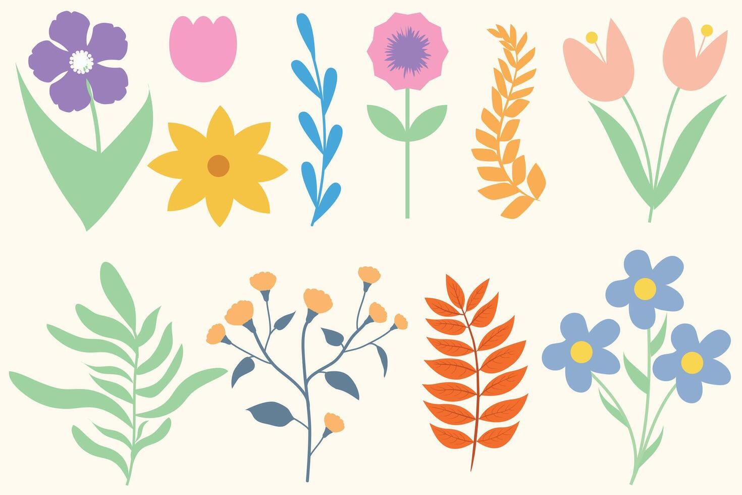 Set of abstract retro organic shapes in trendy Matisse art style. Collection of contemporary figure, flower, foliage. Cute hippie design element for banner, print, stickers, cover, template vector
