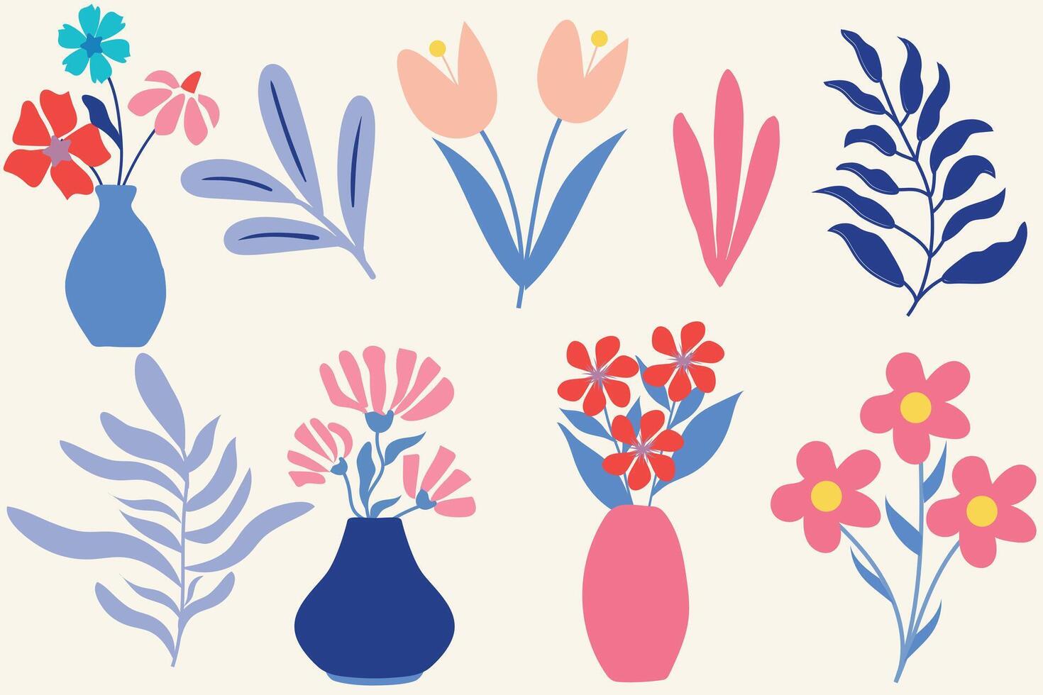 Trendy contemporary abstract botanical matisse geometric flower and leaves abstract shape doodle art design for print, wallpaper, clipart, wall art for home decoration. Collection for decoration vector