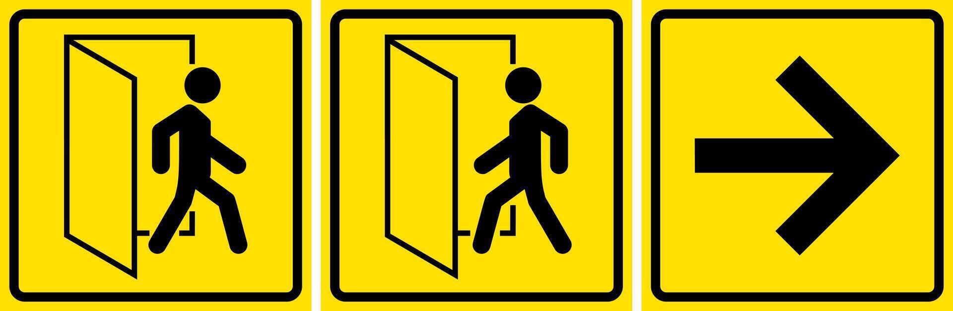 Set of entrance, exit and arrow signs, stickers with yellow backgrounds. vector