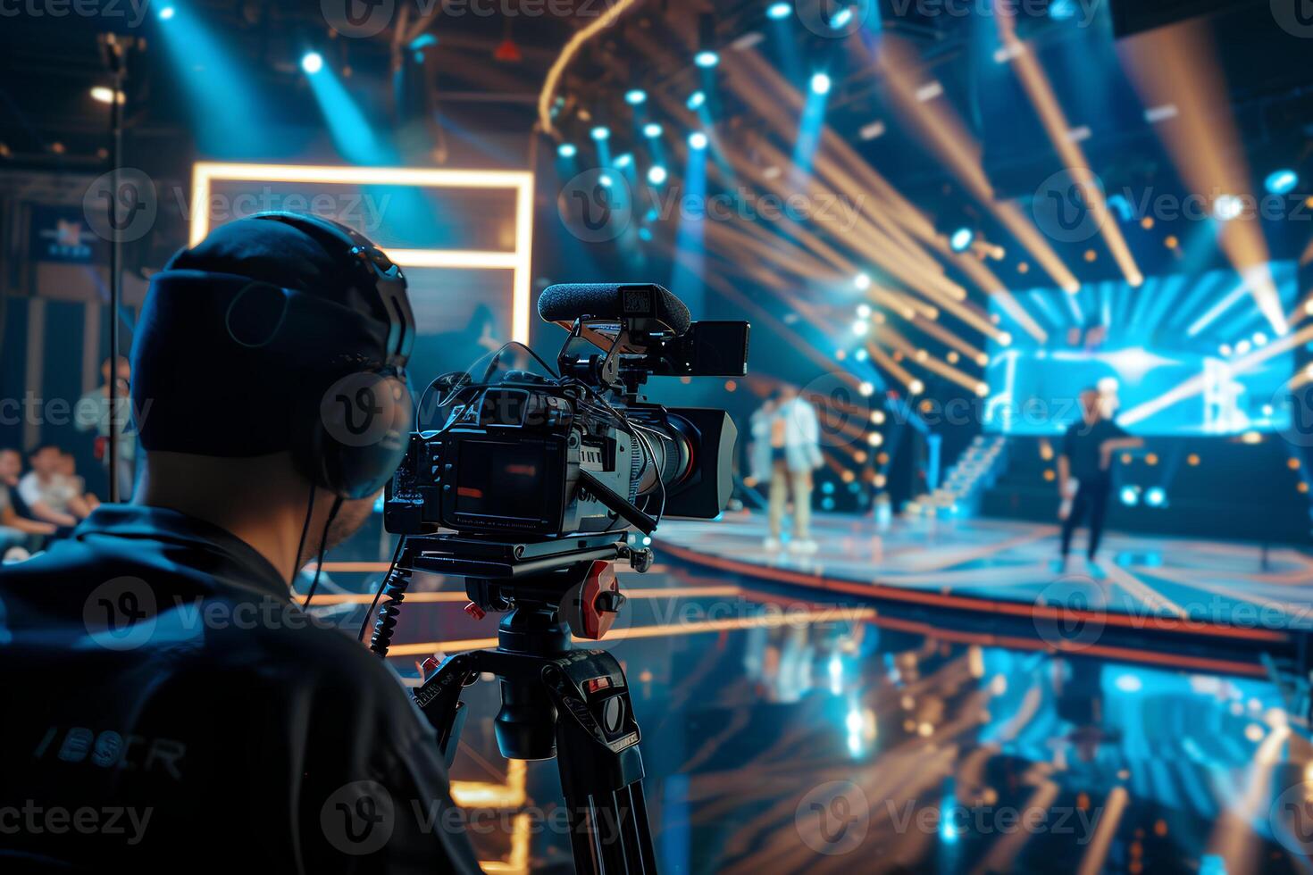 The cameraman is filming an entertainment show on the set. photo