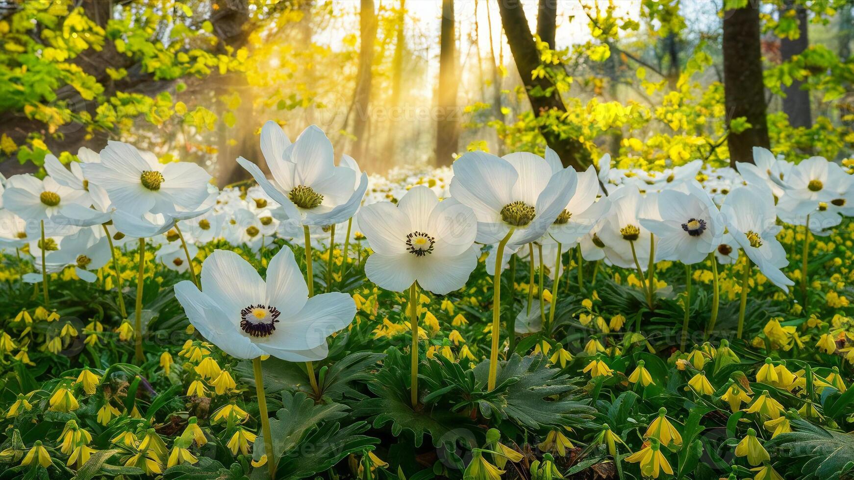 hermosa blanco flores de anémonas en primavera en un bosque de cerca en luz de sol en naturaleza. primavera bosque. foto