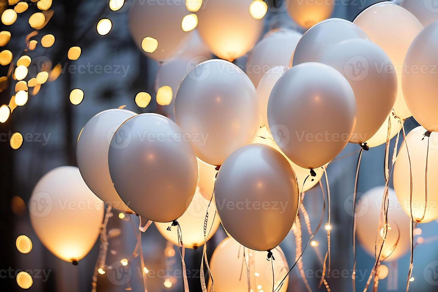Abstract cream background humor a lightly blurred string of festival lights.Balloon,. photo