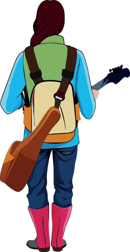 Traveling musician ready for adventure vector
