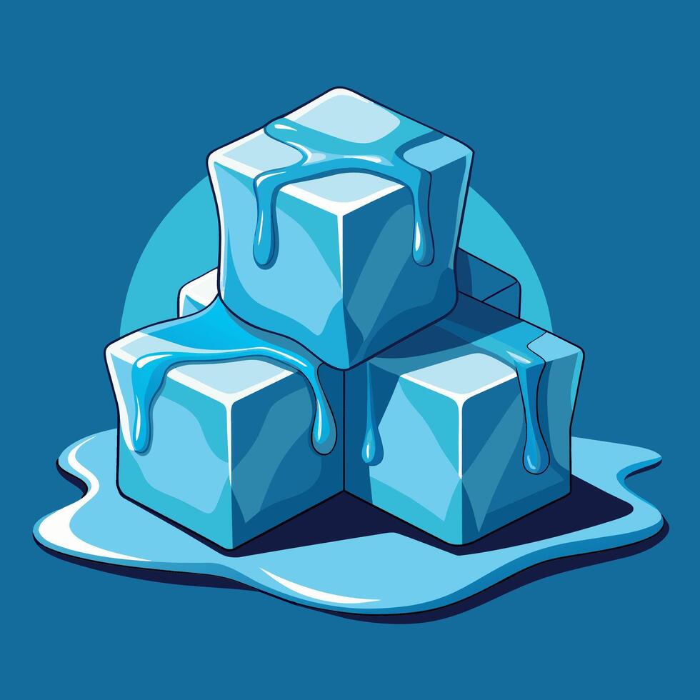 Three melting ice cubes vector