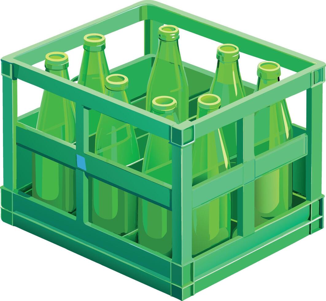 Plastic box for carrying green glass bottles vector