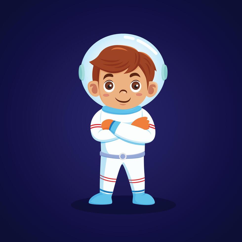 kid Boy wearing an astronaut suit uniform cartoon character design vector