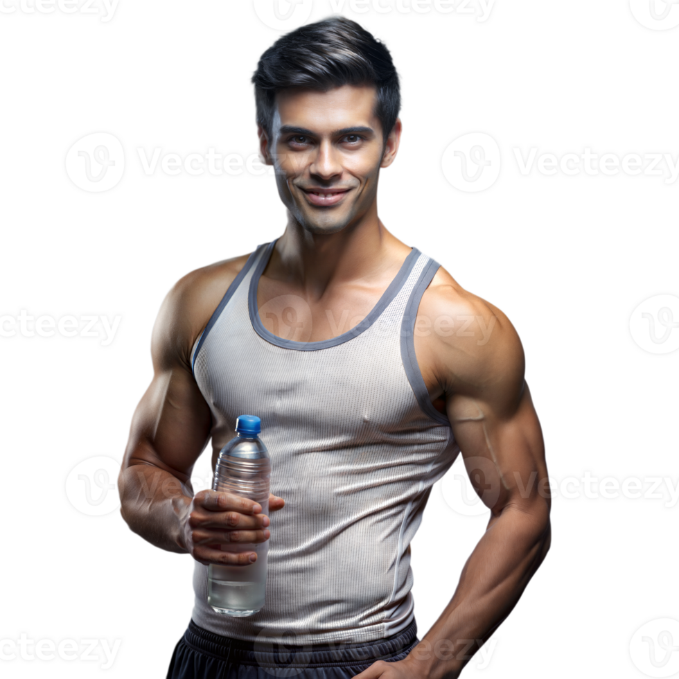 Fit young man holding a water bottle on a transparent background png