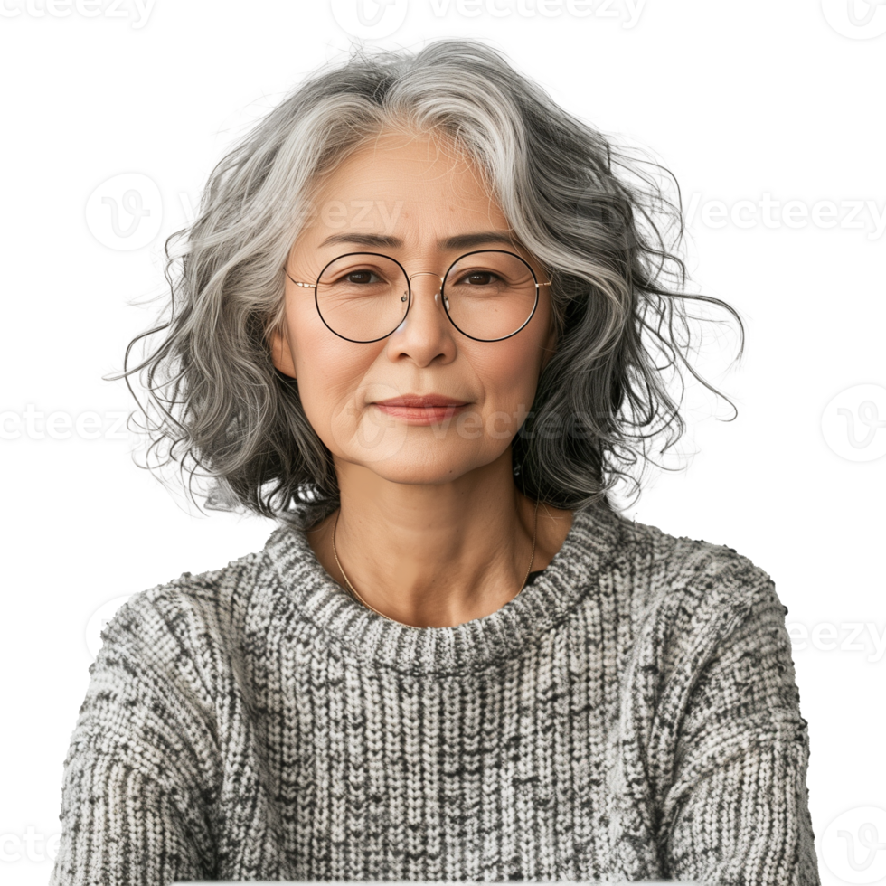 Portrait of a serene mature Asian woman with glasses png