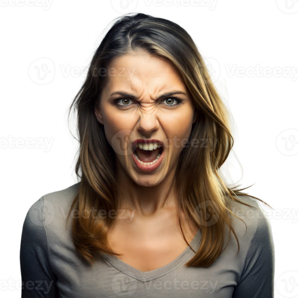 Angry young woman screaming with a frustrated expression png