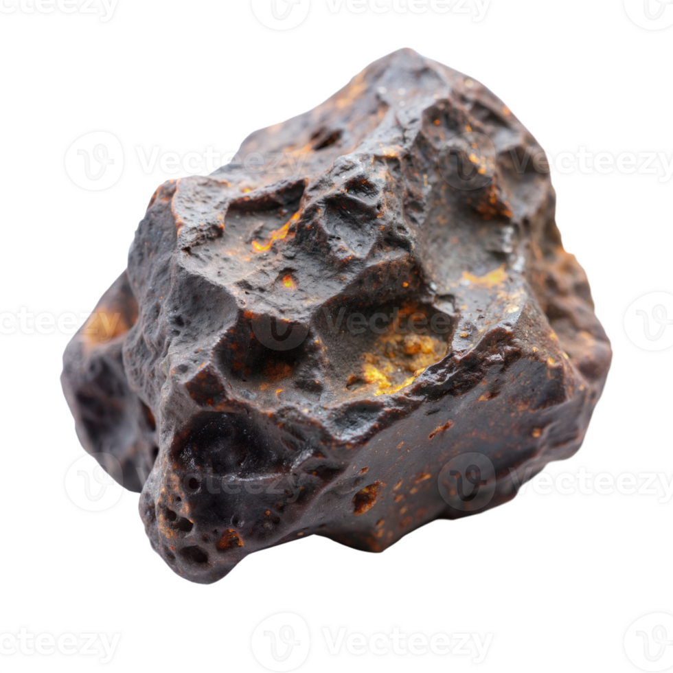 Close-up image of rugged rustic meteorite on a clear backdrop png