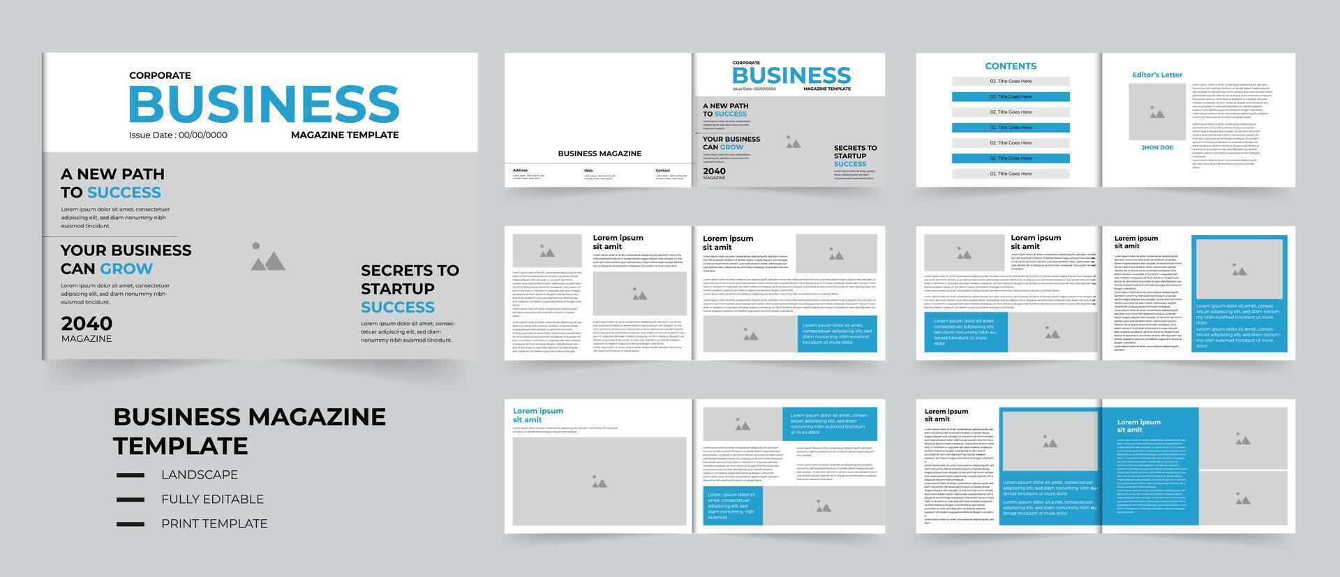 12 Pages Business Magazine template design layout Or landscape Magazine design vector