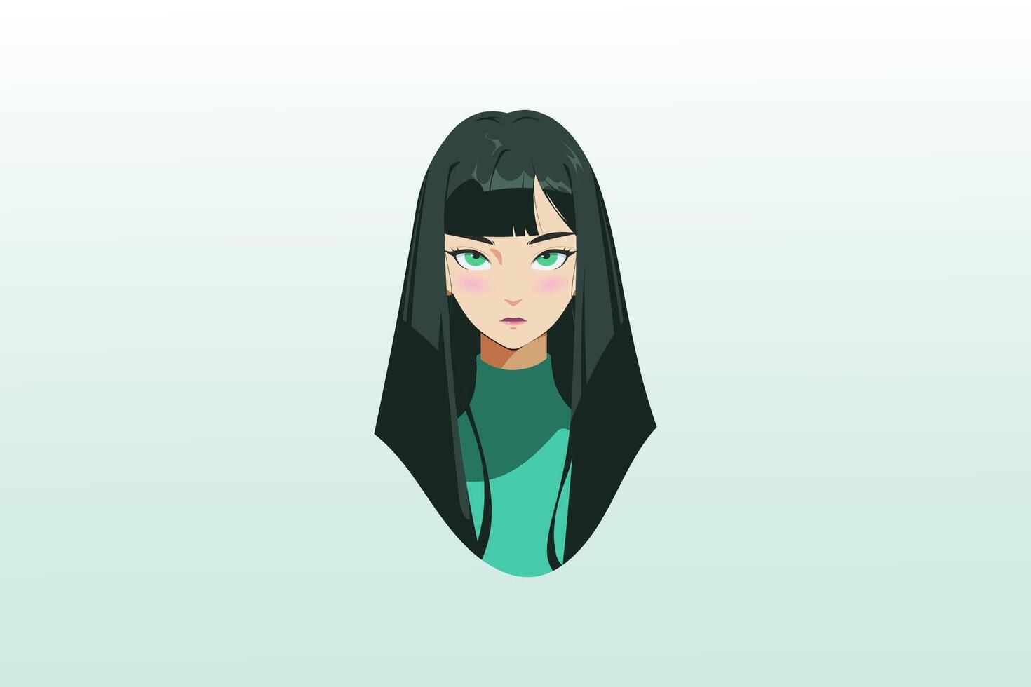 portrait of green eyes anime girl vector