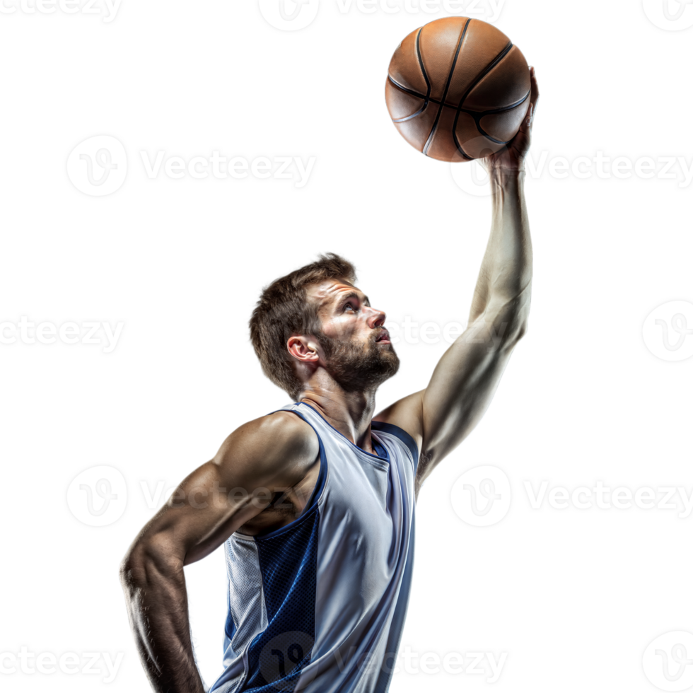 Athletic man in action shooting basketball on clear background png