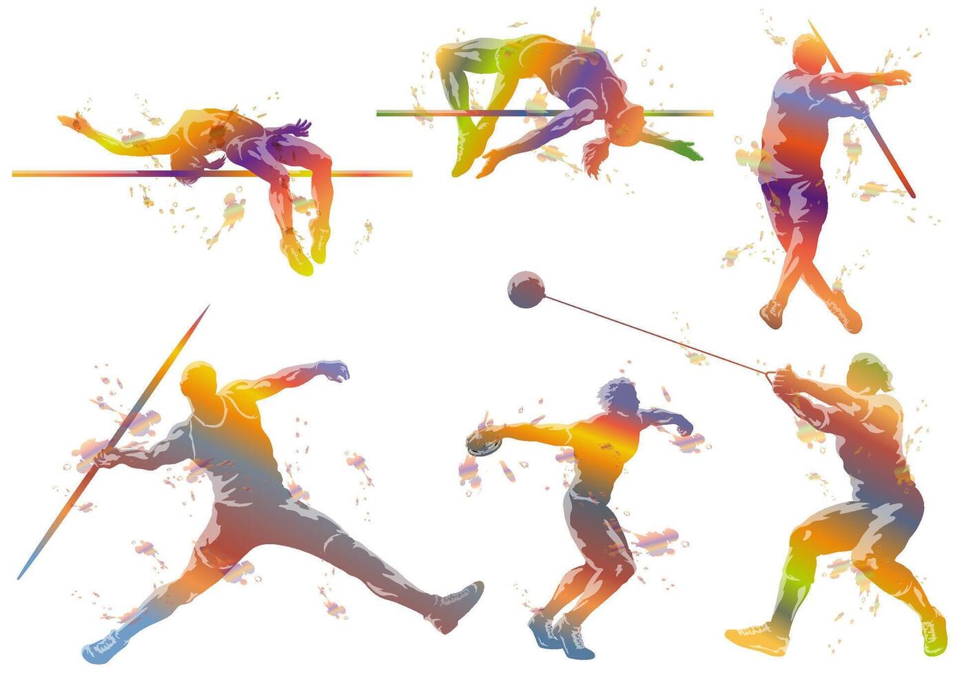 Field Athletes Silhouette Clipart Illustration Set Isolated On A White Background. vector
