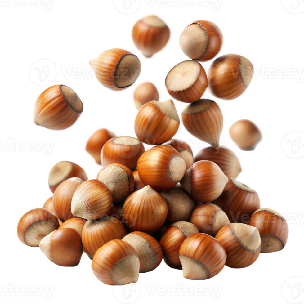 Scattered hazelnuts with seamless falling effect on a clear background png