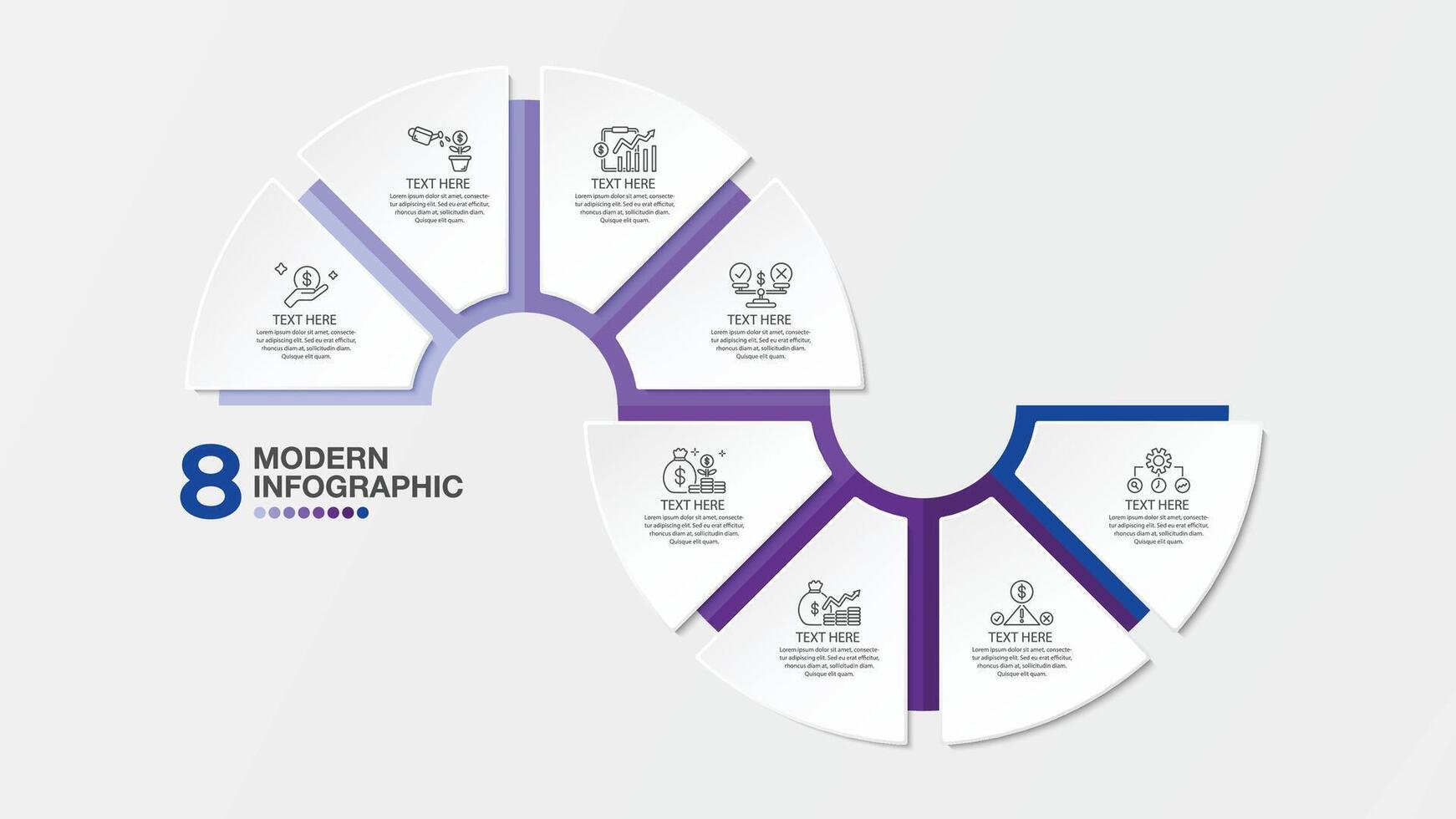 Blue tone circle infographic with 8 steps, process or options. vector