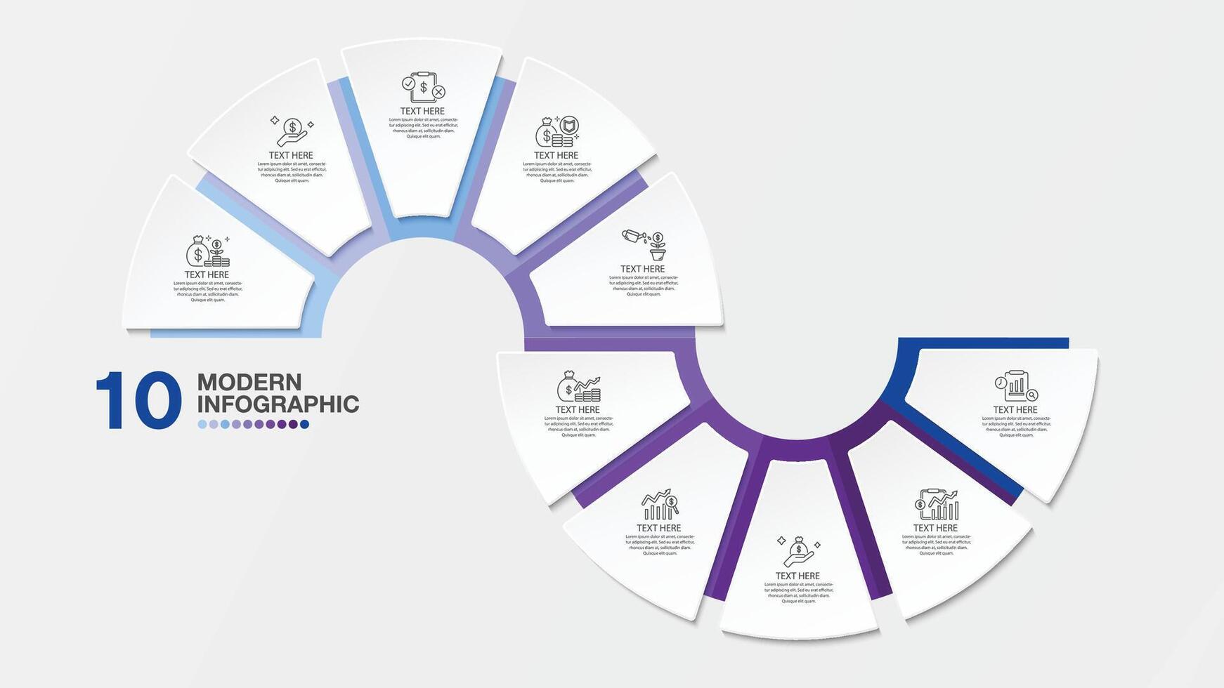 Blue tone circle infographic with 10 steps, process or options. vector