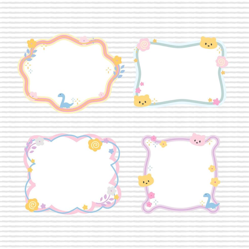 cute animal theme pastel color notes or frame design collection pack for journal book vector