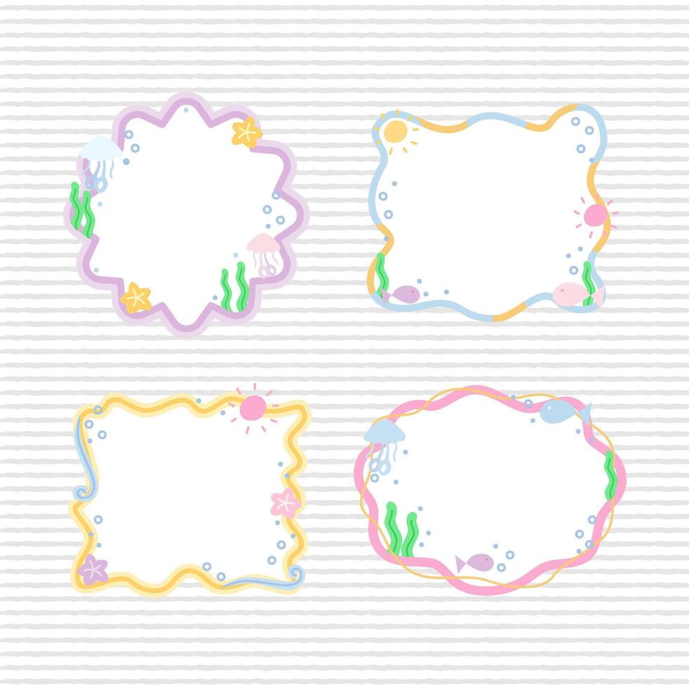 cute ocean theme nature theme note or frame pastel color design collection vector