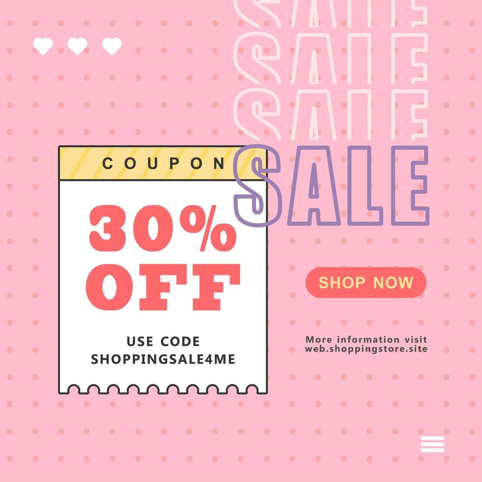 cute pink sale and coupon template design poster for social media content post vector
