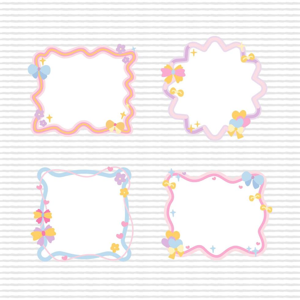 adorable ribbon and flower theme note or frame pastel color design collection vector