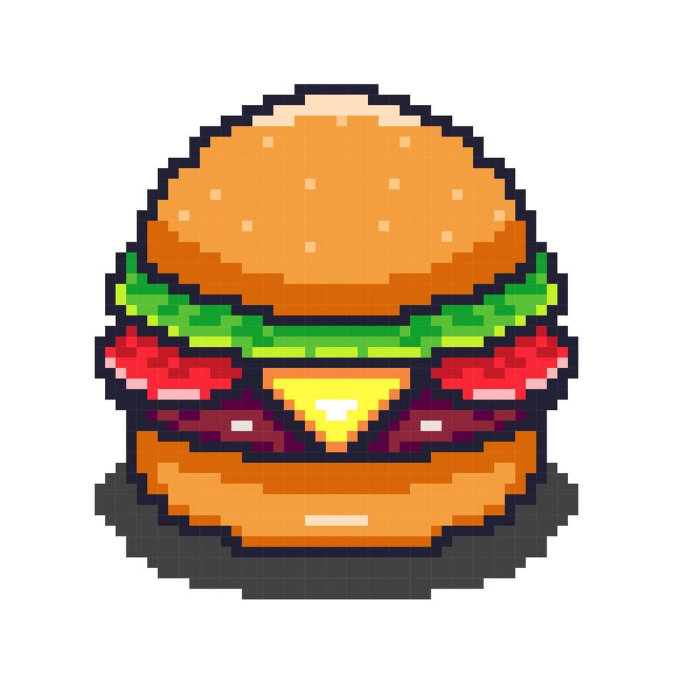 Illustration of Burger with Pixel Art Design vector