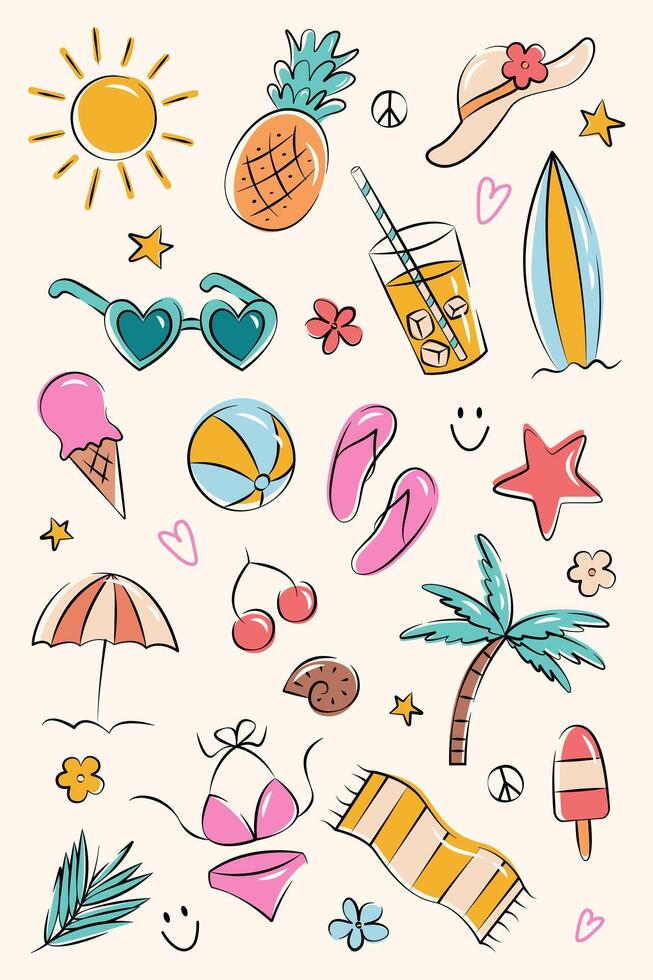 Set cute summer holiday beach elements. vector