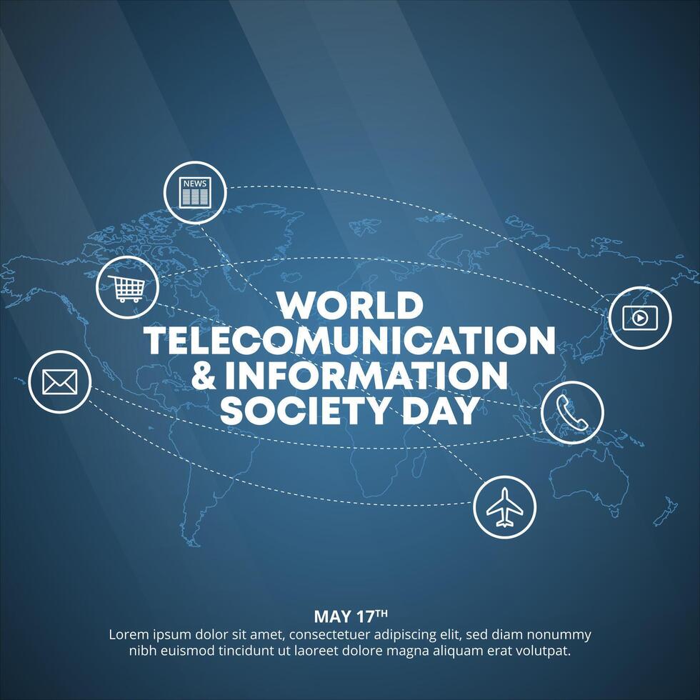 World Telecommunication and Information Society Day with a world map vector