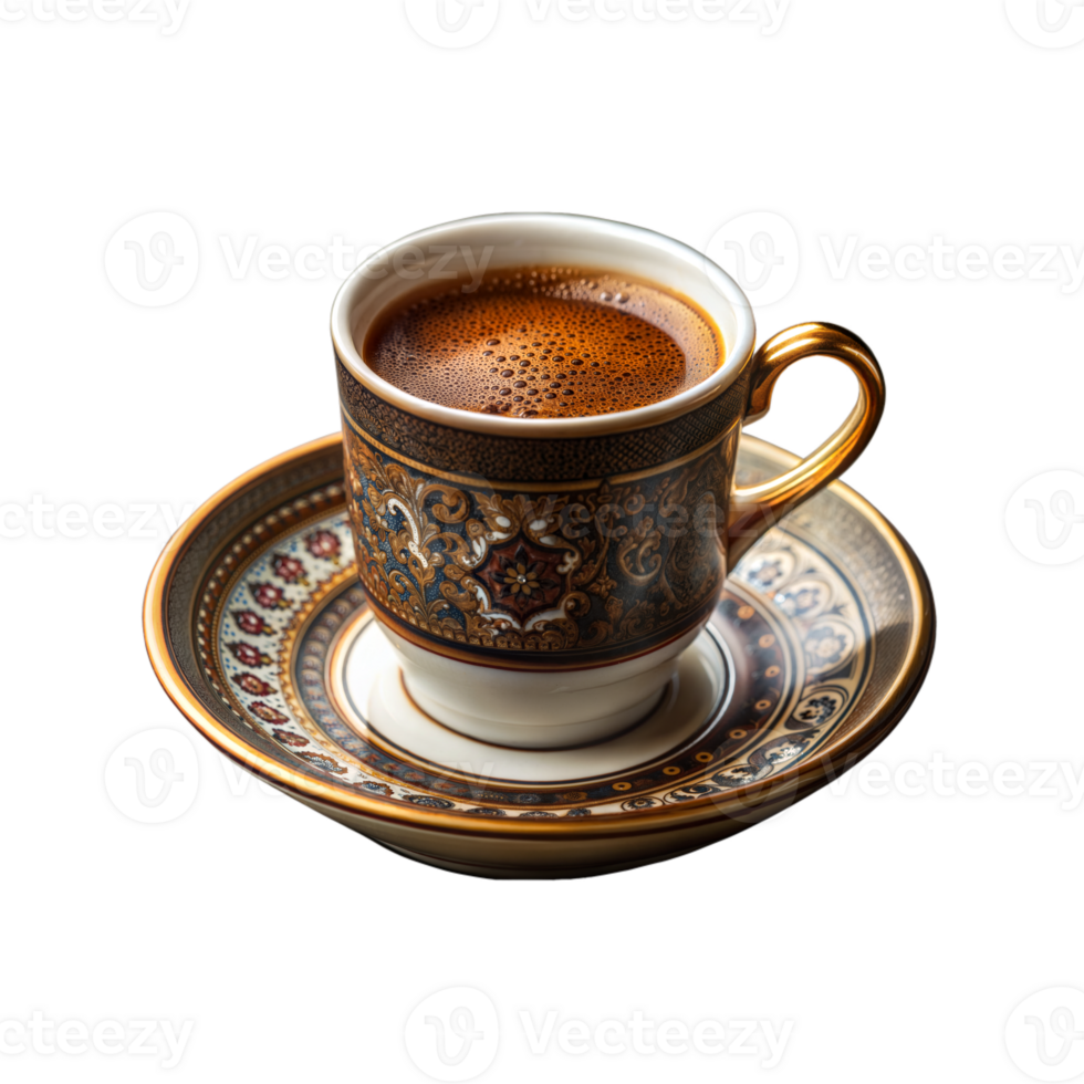 Elegant vintage coffee cup filled with fresh brew png