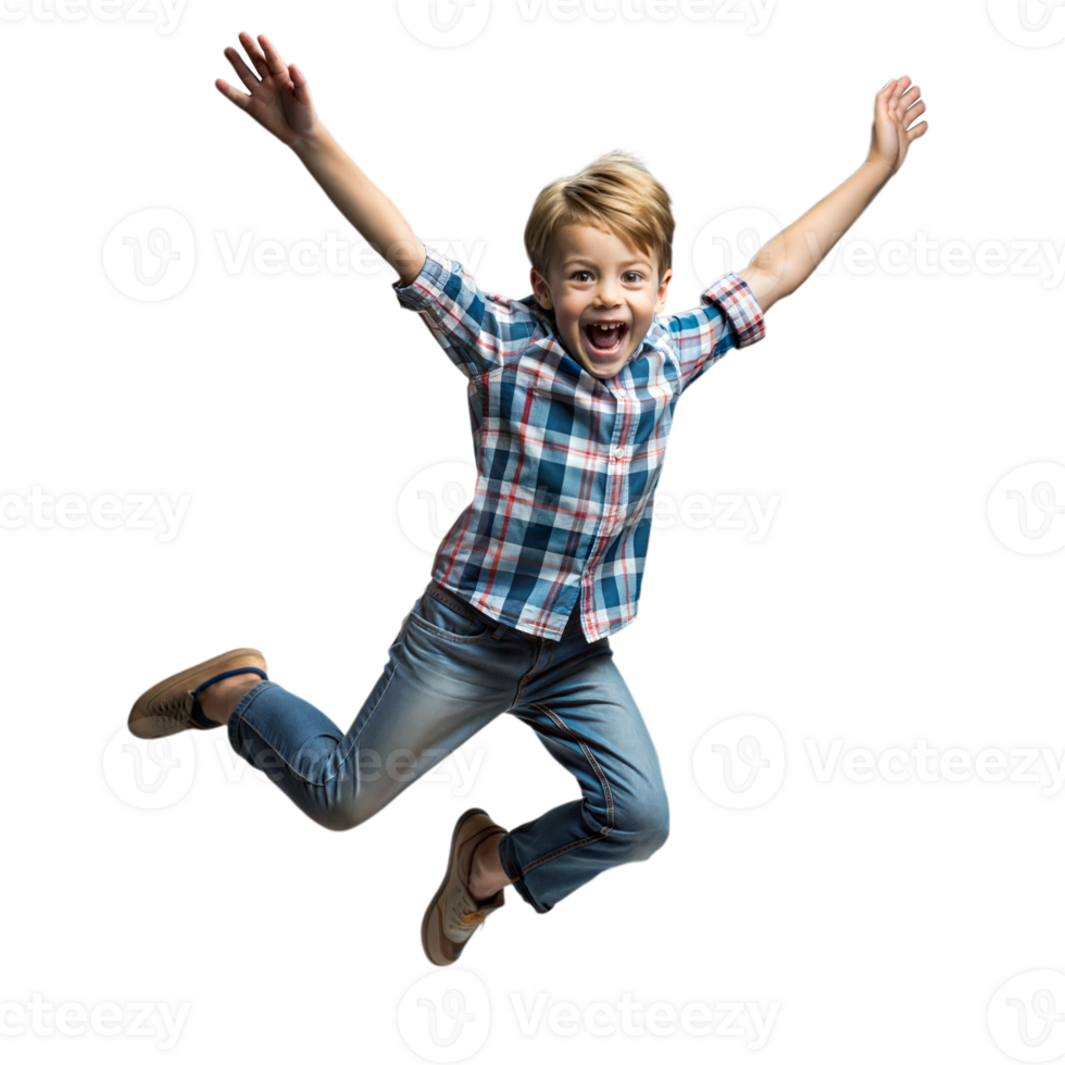 Joyful boy jumping in the air with a big smile png