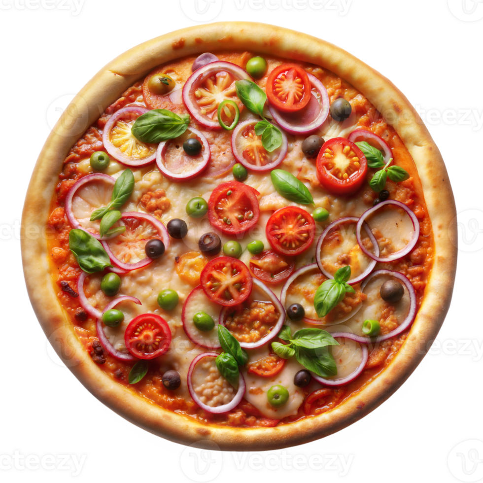 Delicious vegetarian pizza topped with fresh vegetables png