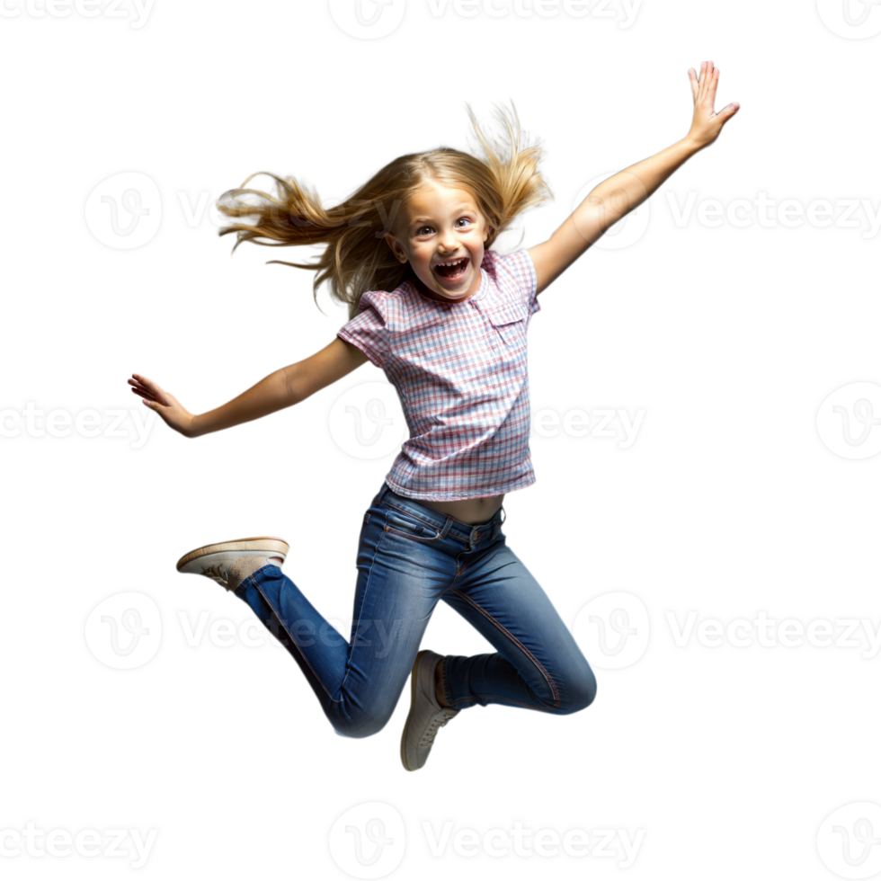 Joyful young girl jumping with excitement on a clear background png